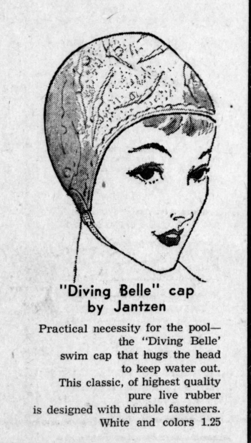 1950s/60s Swim Cap with Chin Strap, Diving Belle by Jantzen, Embossed Diving Girl