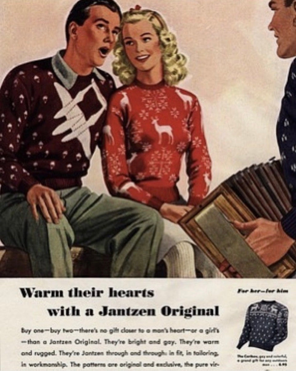 1940s Jantzen P-38 Sweater, Blue, Size 40, WW2 Fighter Jet Plane Novelty Knit