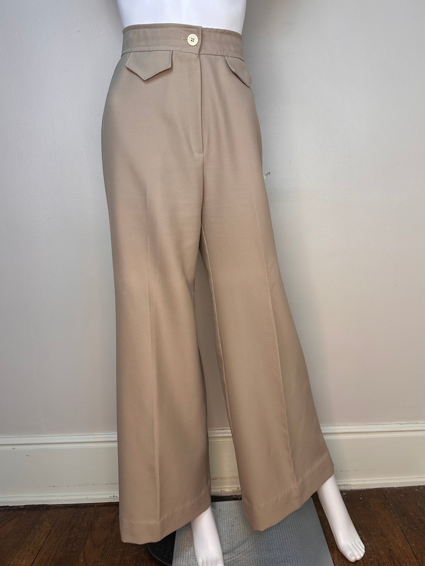 1970s Tan High Waisted Wide Leg Pants, Tomboy of California Size S/M