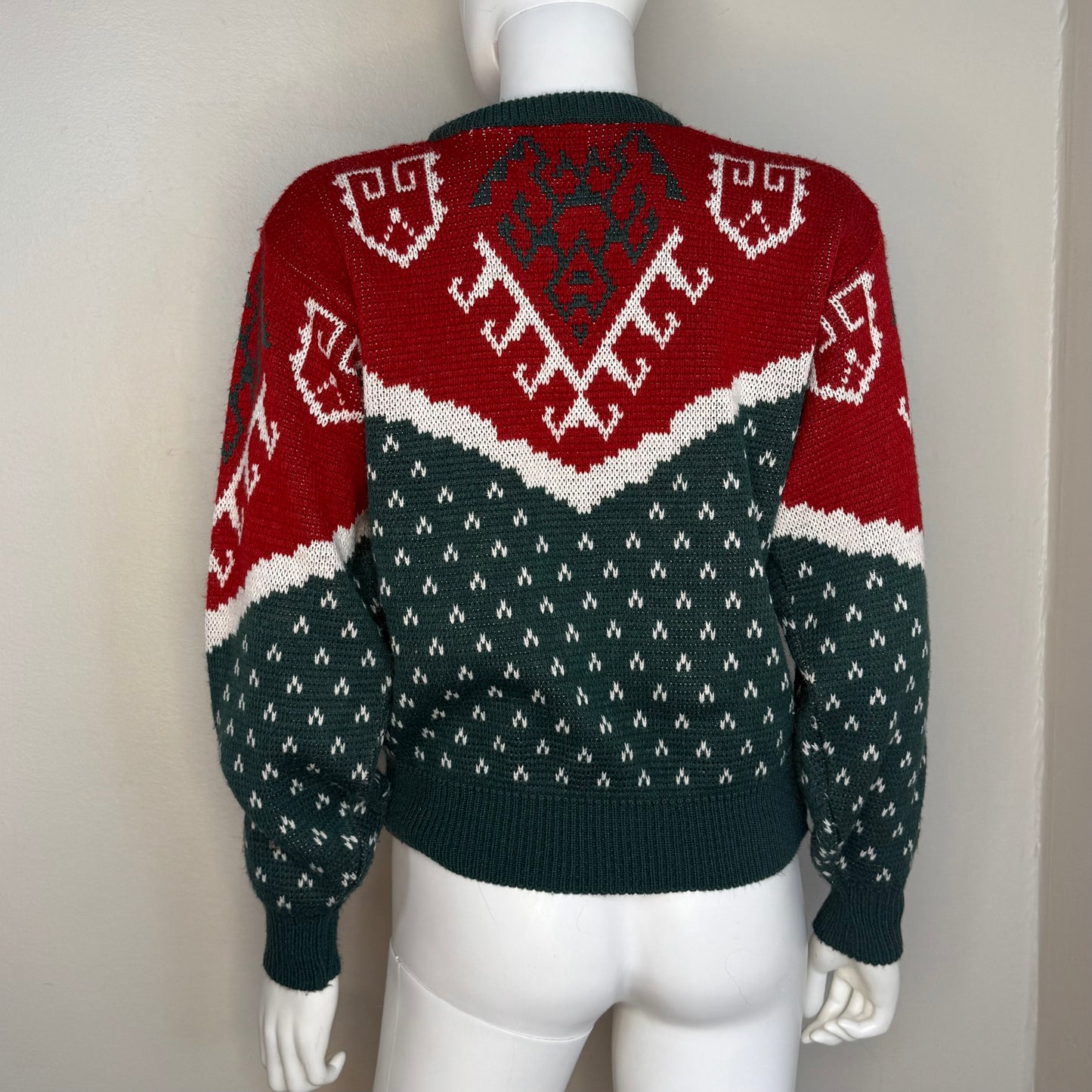 1980s Red and Green Sweater, Country Suburbans Size Medium, 40s Style