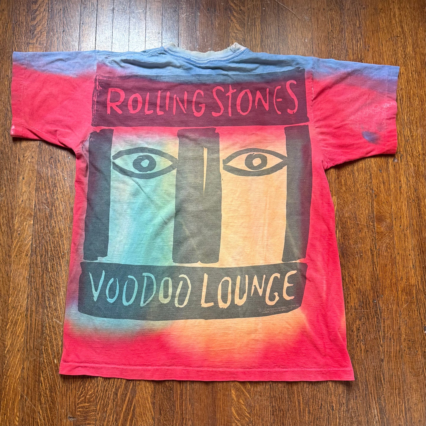 1990s Rolling Stones Voodoo Lounge Concert T-Shirt, Tie Dye, Brockum Worldwide Size XL, Distressed