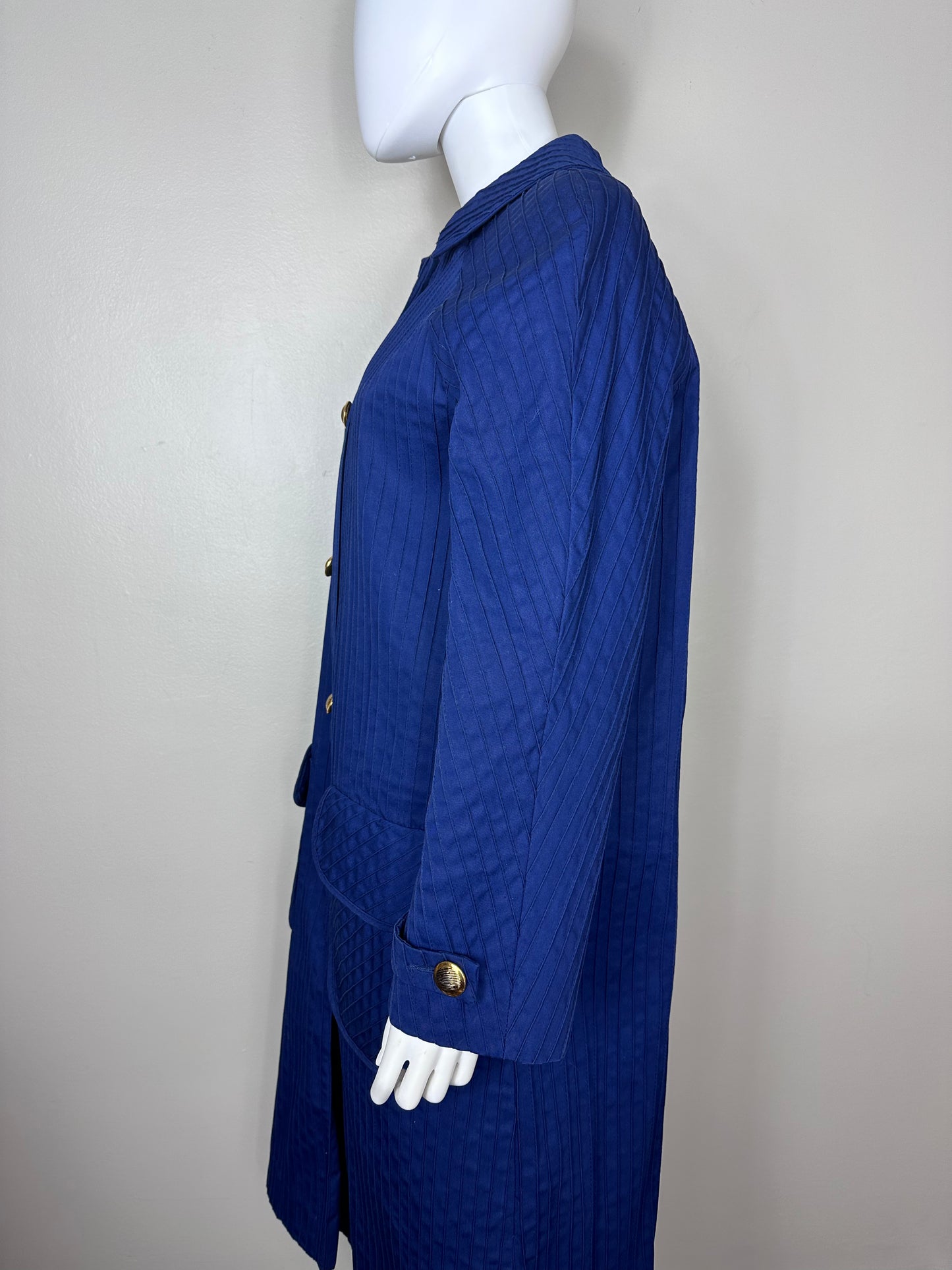 1970s Blue Pintuck Coat, J.C. Penney Size Medium