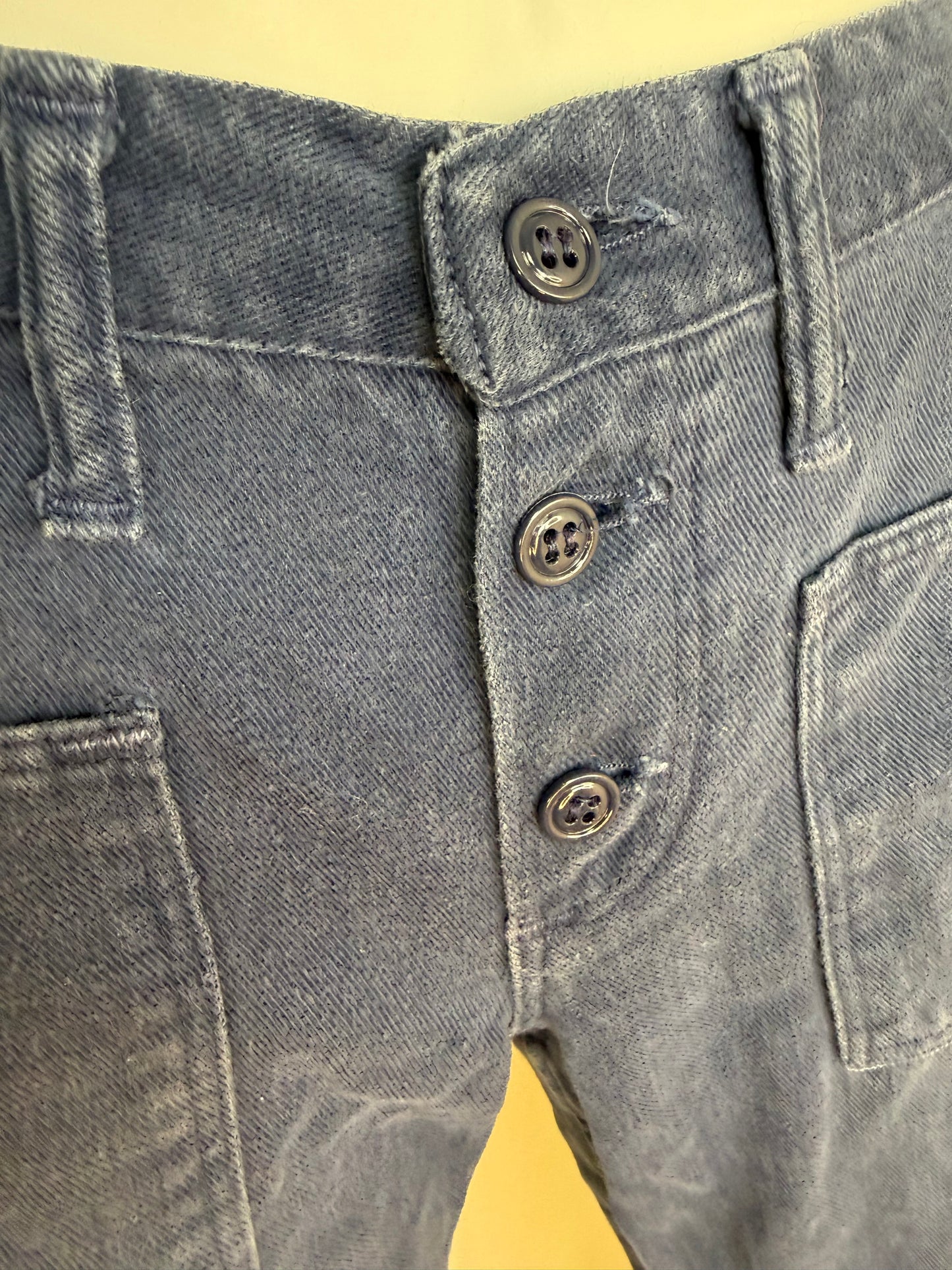 1960s Wrangler Jeans with Floral Embroidery, Low Rise, Flare Leg, Navy Brushed Denim, Hand Embroidered, 26.5"x29"