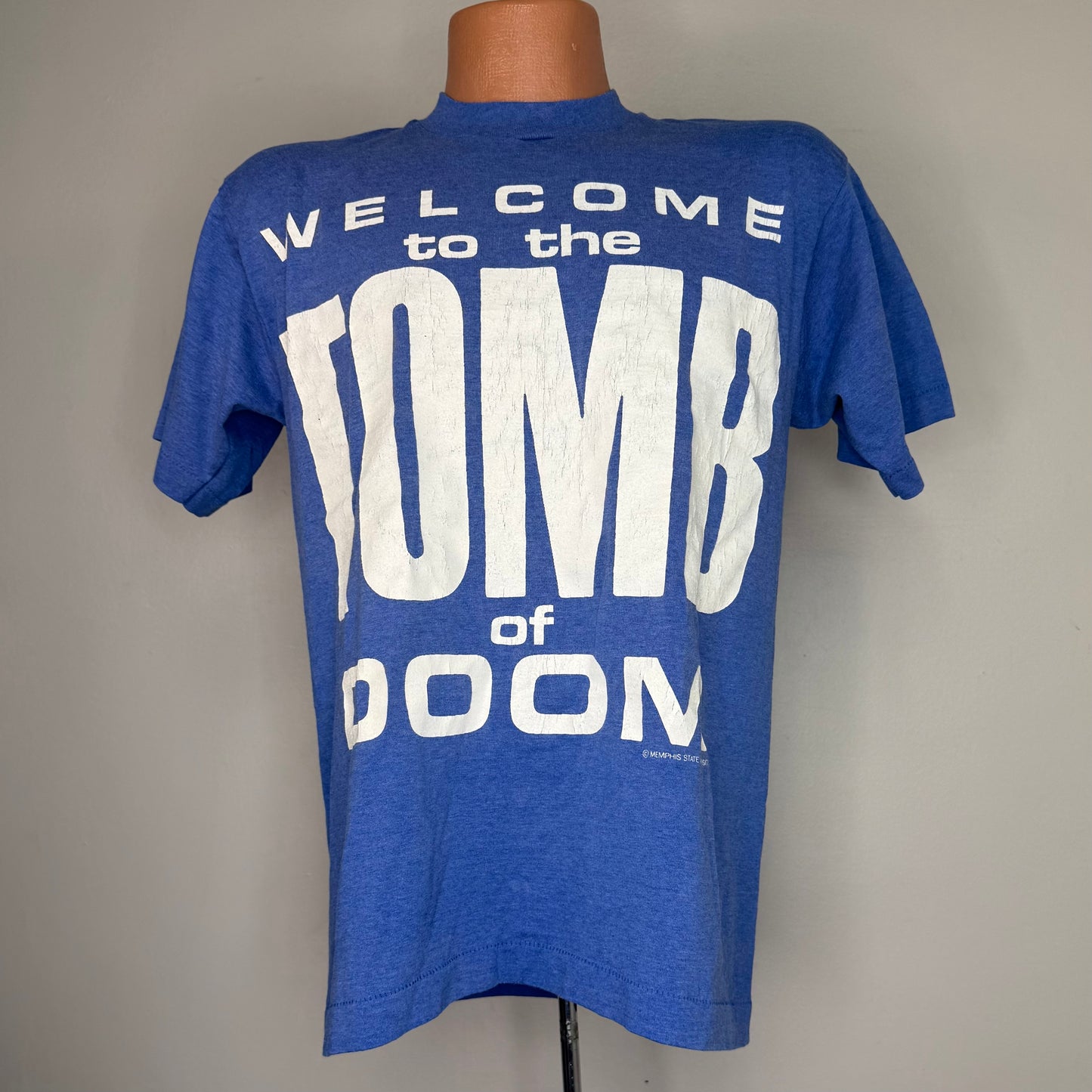 1990s Memphis State University Tomb of Doom T-Shirt, Basketball, Pyramid, Screen Stars Best Size Medium, 24 WPTY Fox