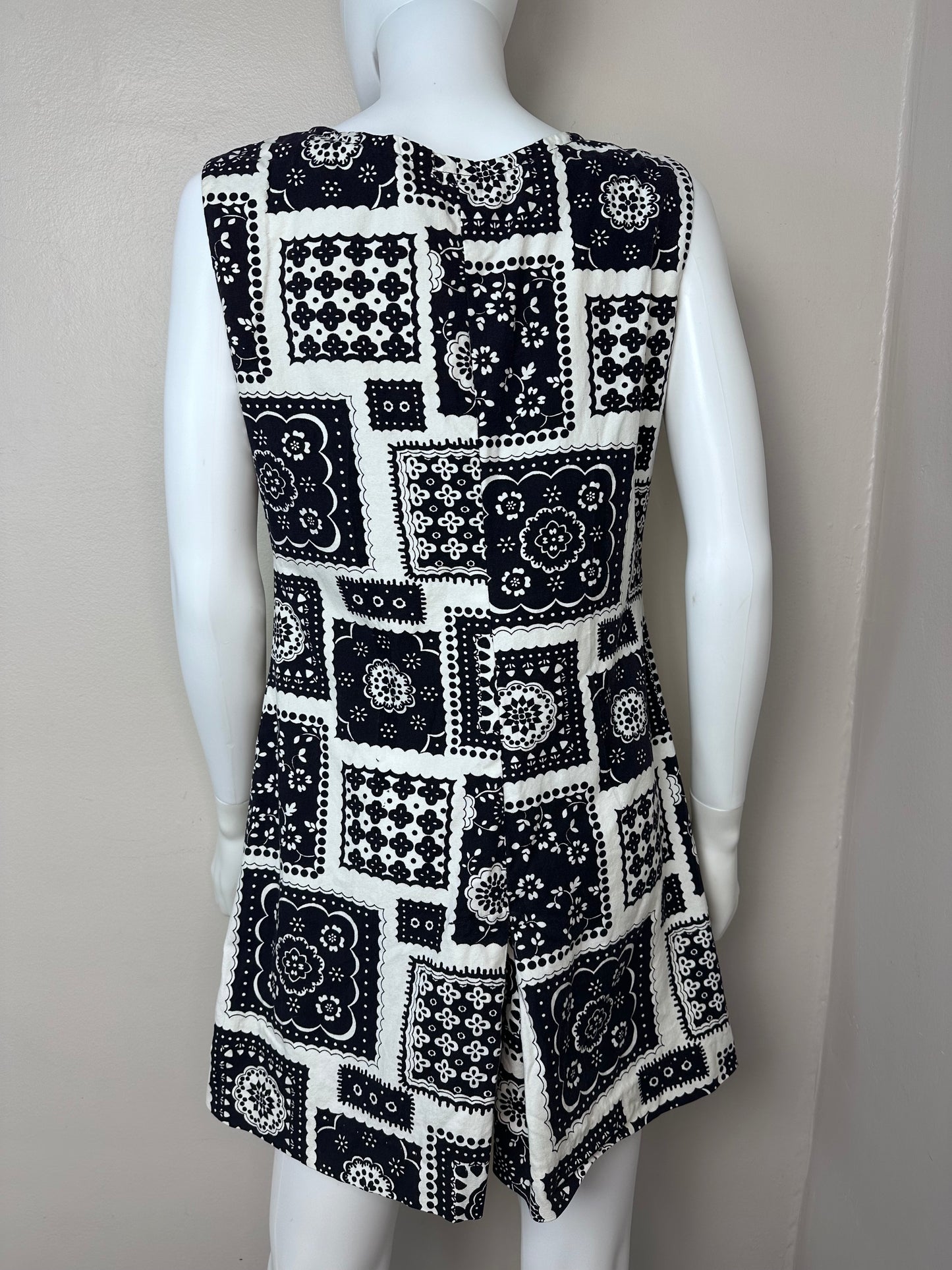 1960s Black and White Bandana Patchwork Print Romper, Sunny South Fashions Size Large