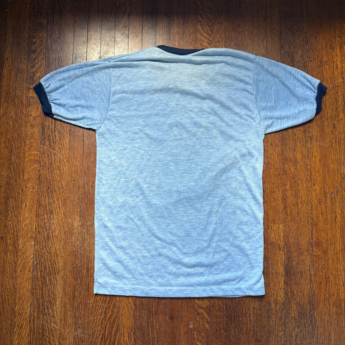 1970s Whereinthehellis Panama City Beach Florida T-Shirt, Allison Size S/M, Blue Ringer Tee
