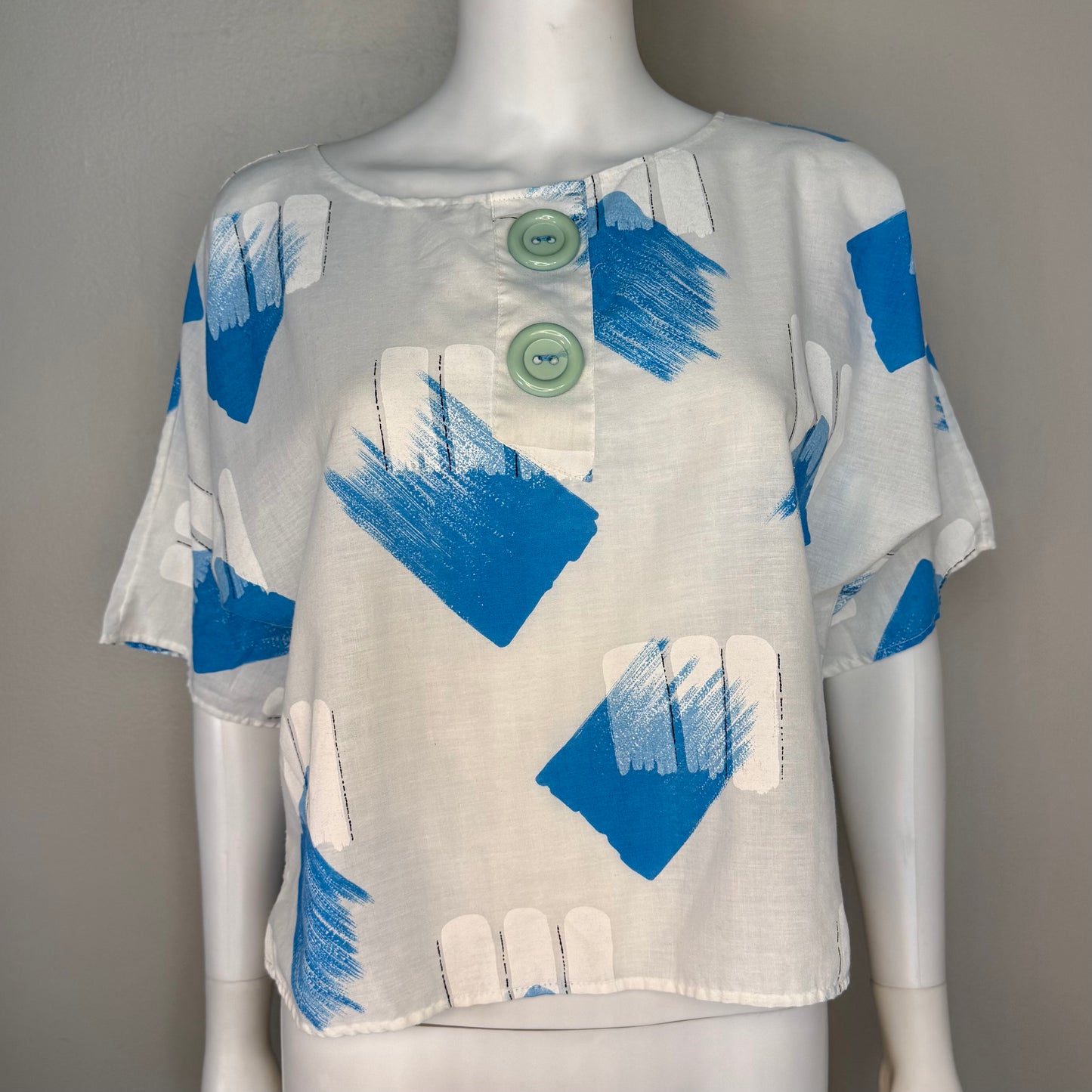 1980s Abstract Geometric Boxy Top with Giant Buttons, Suzy Phillips Size Medium