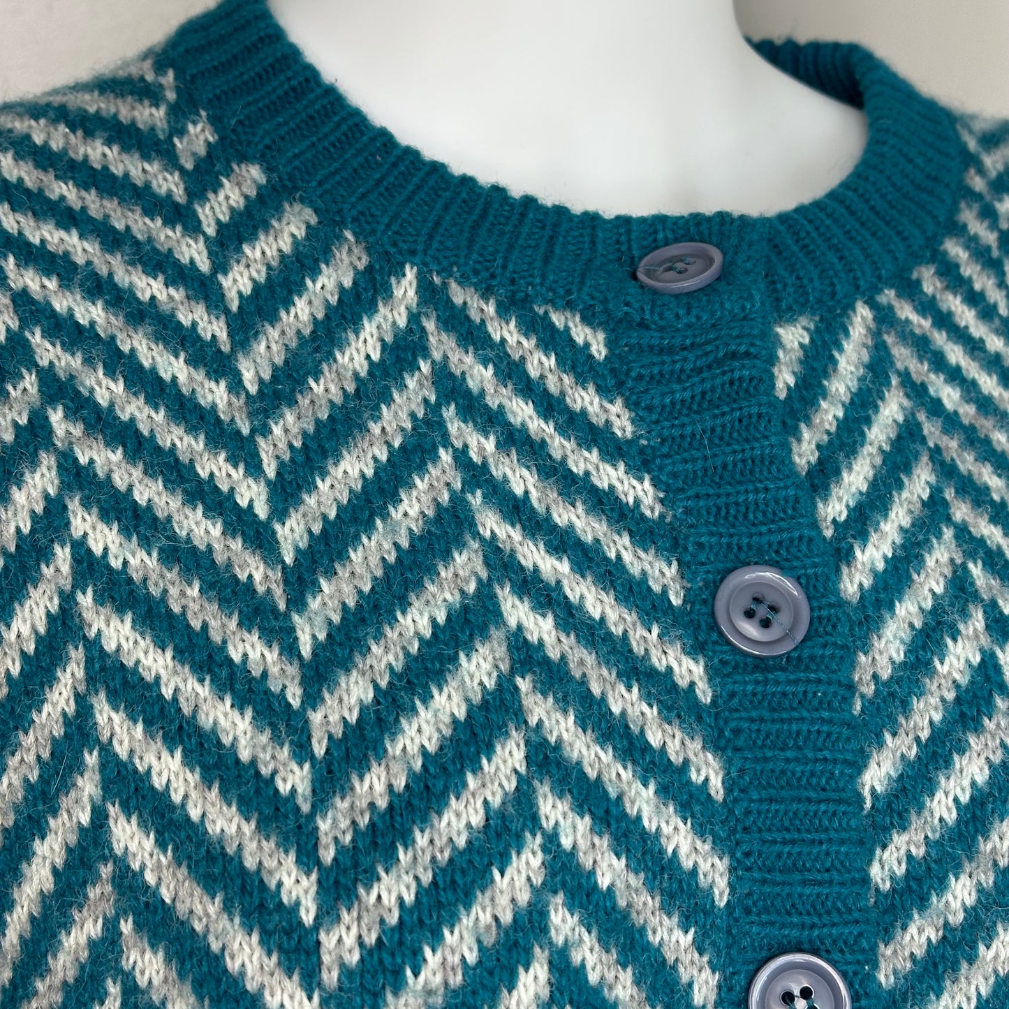 1990s Teal Chevron Cardigan Sweater, Loo & Boo Size Large