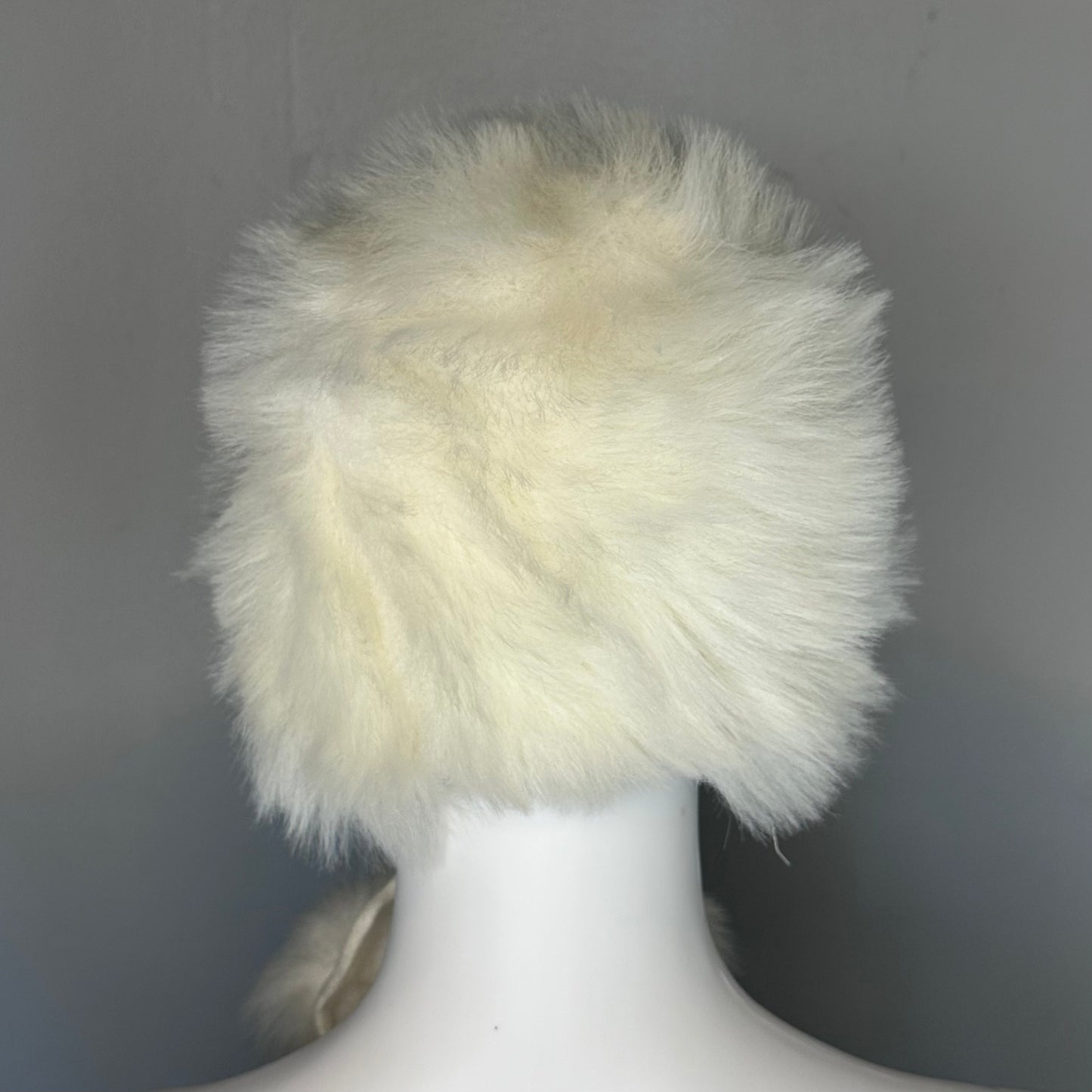 1960s/70s Cream Faux Fur Hat with Pom Poms Tie