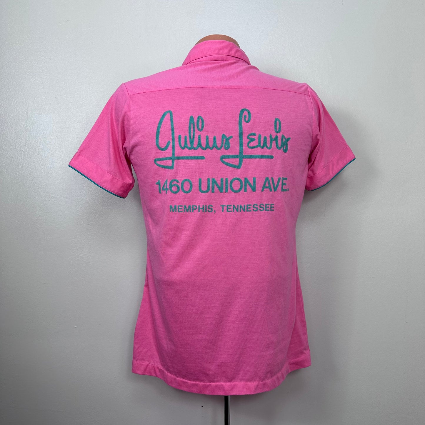 1970s Pink Bowling Polo Shirt, Julius Lewis Memphis Department Store, L Angle AMF Size M/L