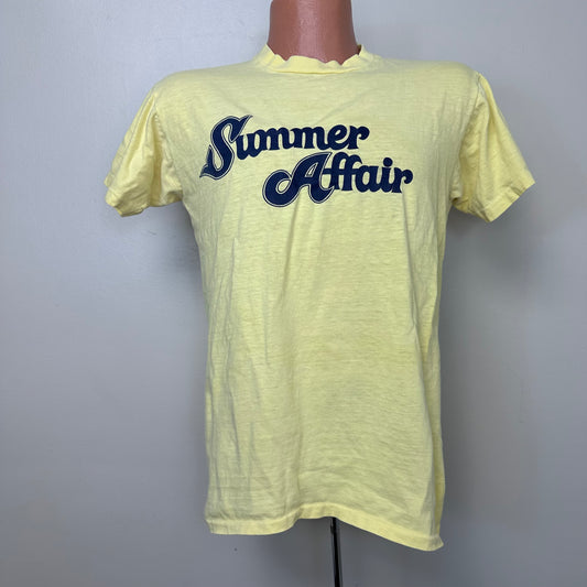 1970s Summer Affair Film T-Shirt, FM 100 Means Music, Size Medium