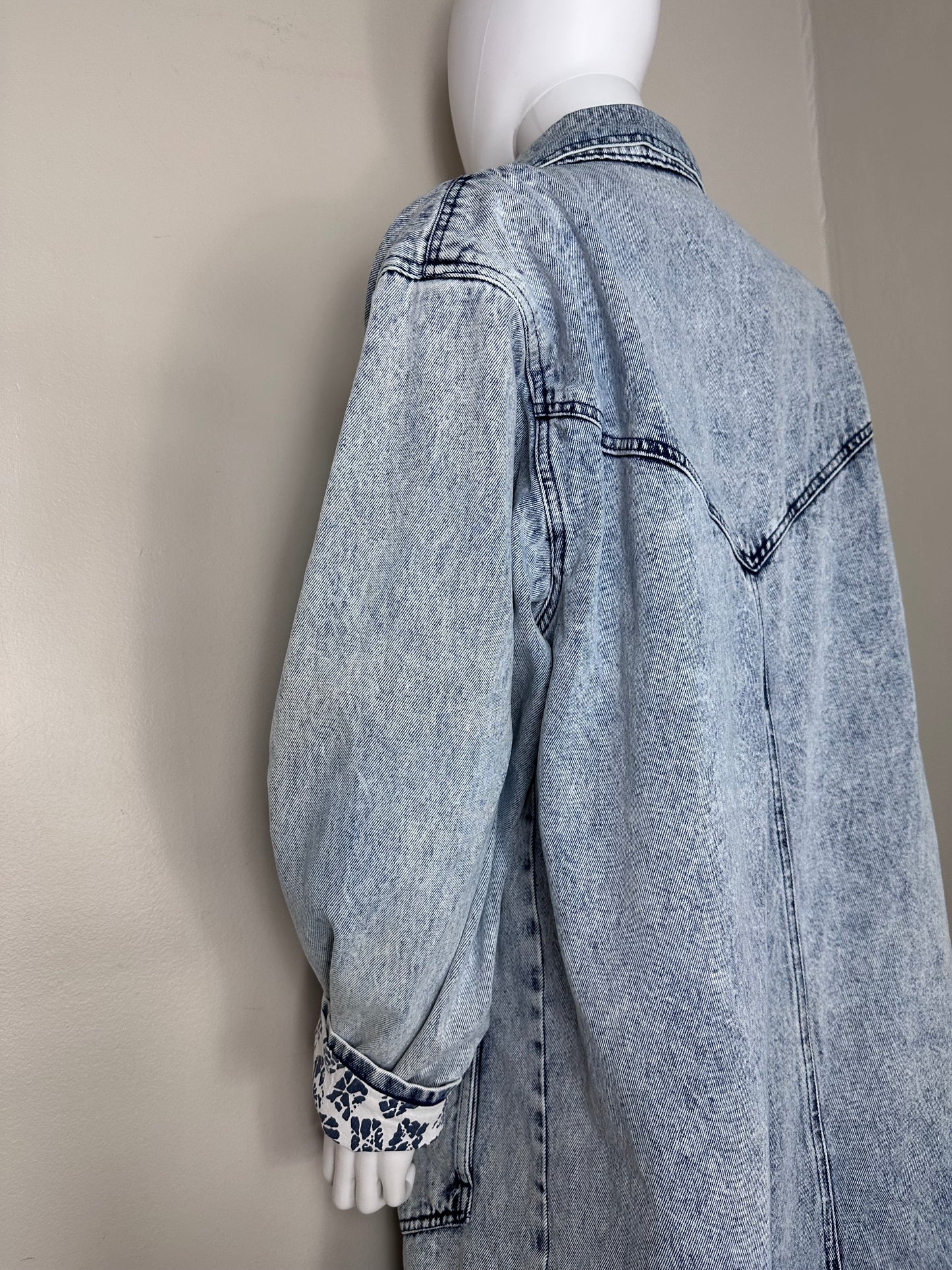 1980s Acid Wash Denim Full Length Coat, California Gold Rush Size Large