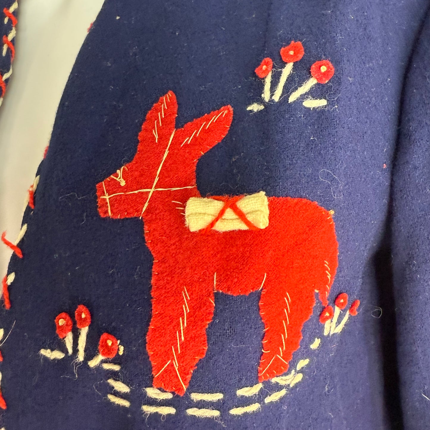 1940s Navy Blue Embroidered Mexican Tourist Jacket, Size Small