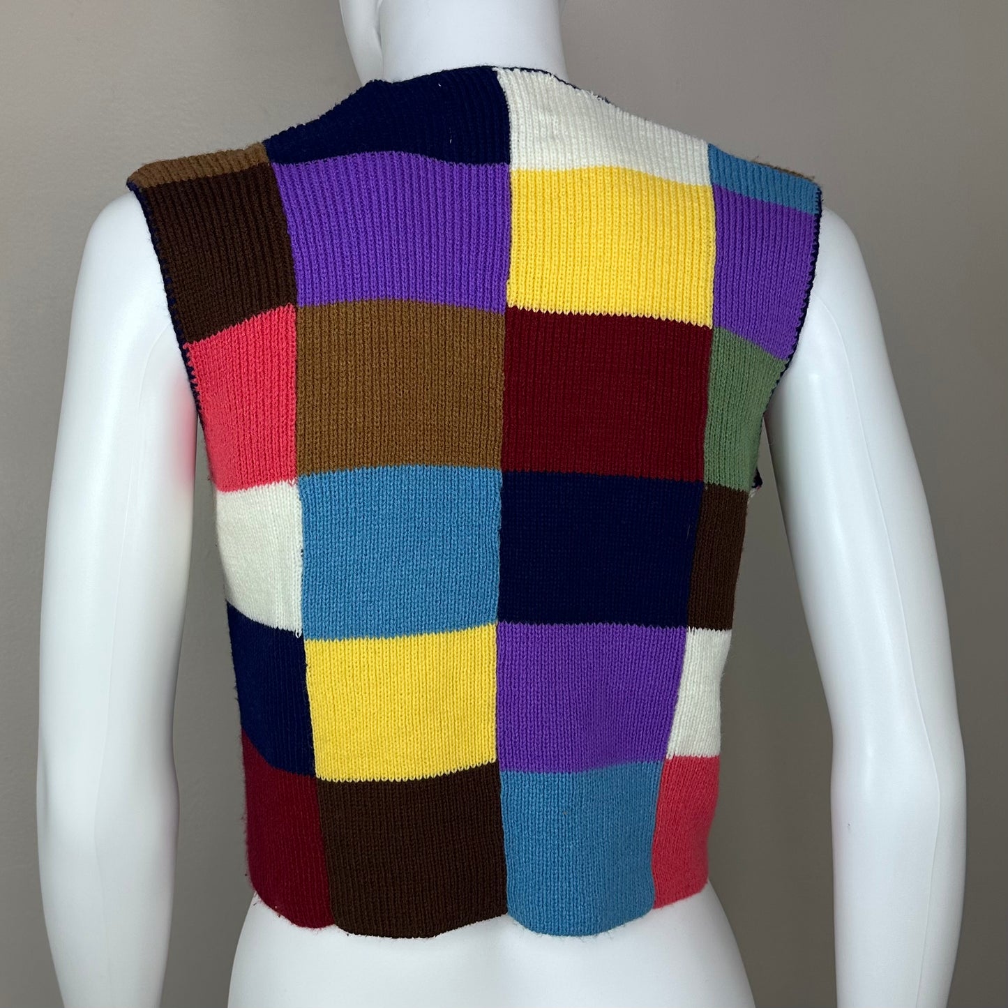 1970s Rainbow Patchwork Sweater Vest, Lilly of California Size S/M