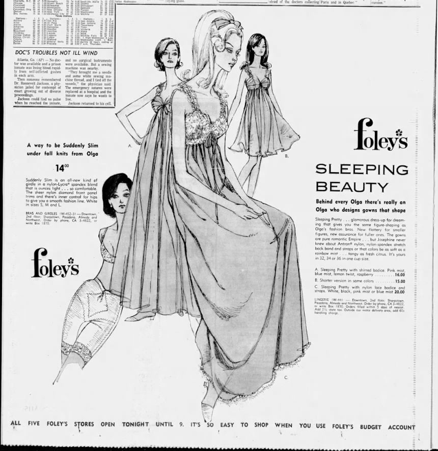 1960s/70s Olga Sleeping Pretty Nightgown, Pastel Pink, Size 34, Full Length