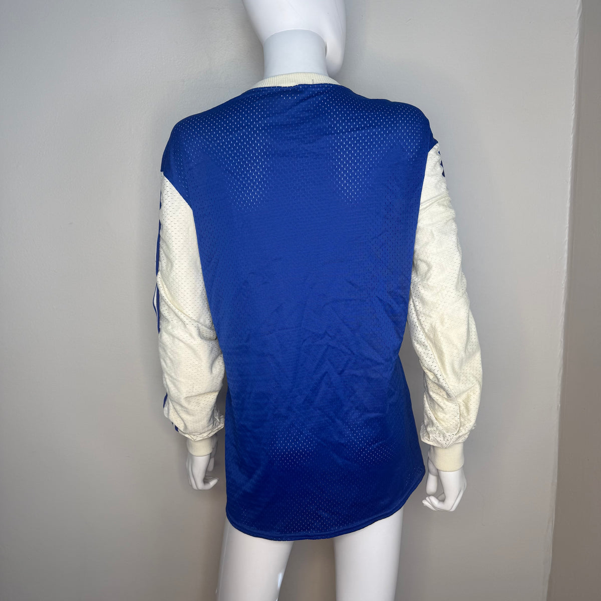 1970s Blue and White Mesh Motocross Husqvarna Jersey, Viking Size Large