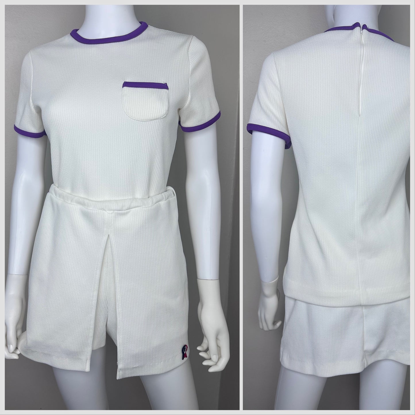 1970s Tennis Set, Russ Courtswear Size Small, Rib Knit Top and Skort, Skirt Shorts