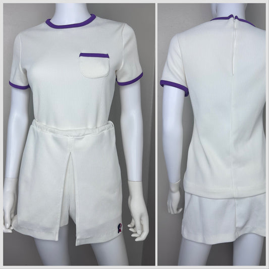 1970s Tennis Set, Russ Courtswear Size Small, Rib Knit Top and Skort, Skirt Shorts