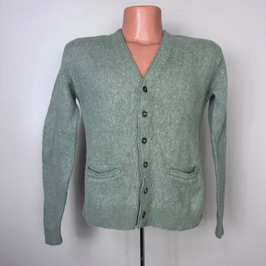 1960s Green Fuzzy Cardigan Sweater, McGregor Andes Size Small, Alpaca Wool