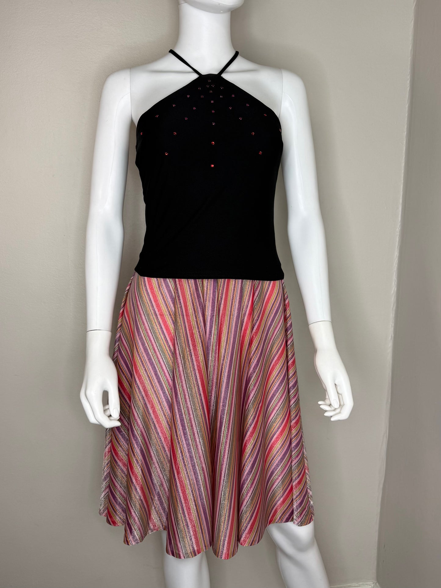 1970s/80s Metallic Rainbow Stripe Disco Skirt, That’s It! California Size X-Small