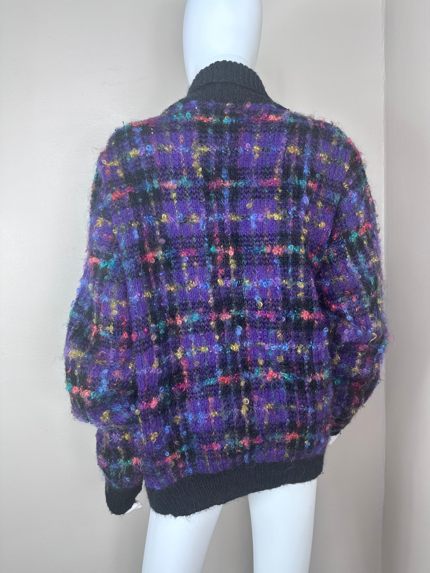 1990s Fuzzy Purple Boucle Cardigan Sweater, Westbound size XXL