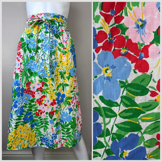 1970s Floral Wrap Skirt, Size XS, Leon B Rosenblatt Textiles