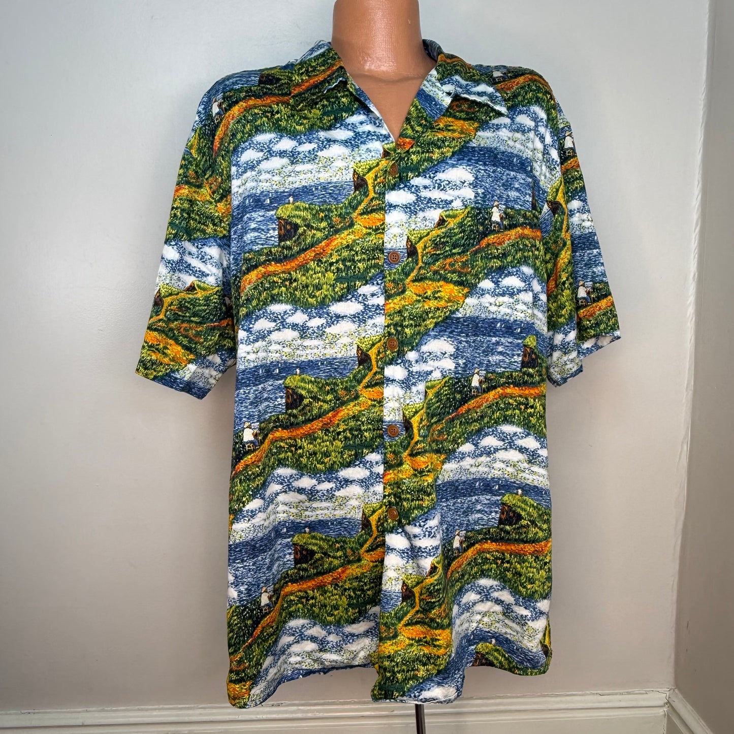 1990s Hawaiian Shirt, Guy Buffet Collection by Reyn Spooner Size XXL, The Cliff