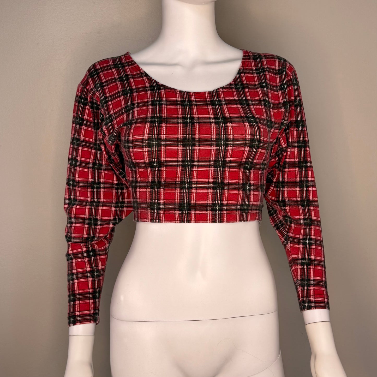 1990s Plaid Crop Top Tee, Rave Size XS/S