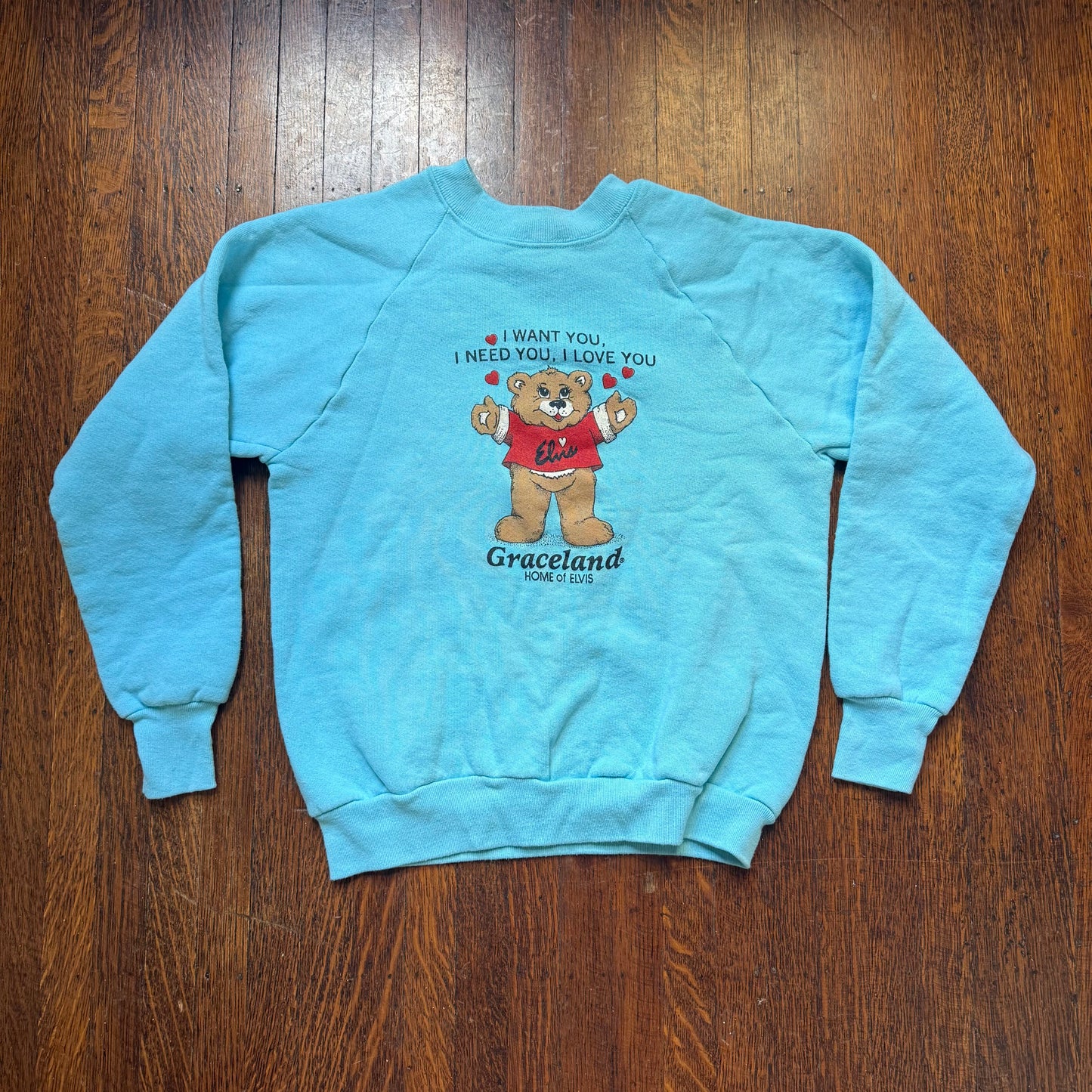 1990s Graceland Sweatshirt, Home of Elvis Presley, Fruit of the Loom Youth Large/Adult XS, Teddy Bear