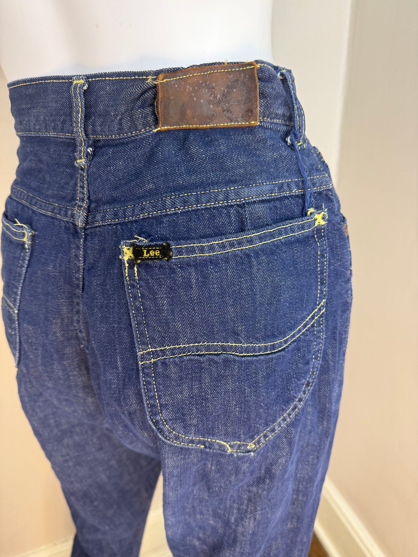 1960s Blue Jeans, Lady Lee Riders, 25.5"x29.5", Authentically Western Sanforized Cotton Blu-Fast Denim