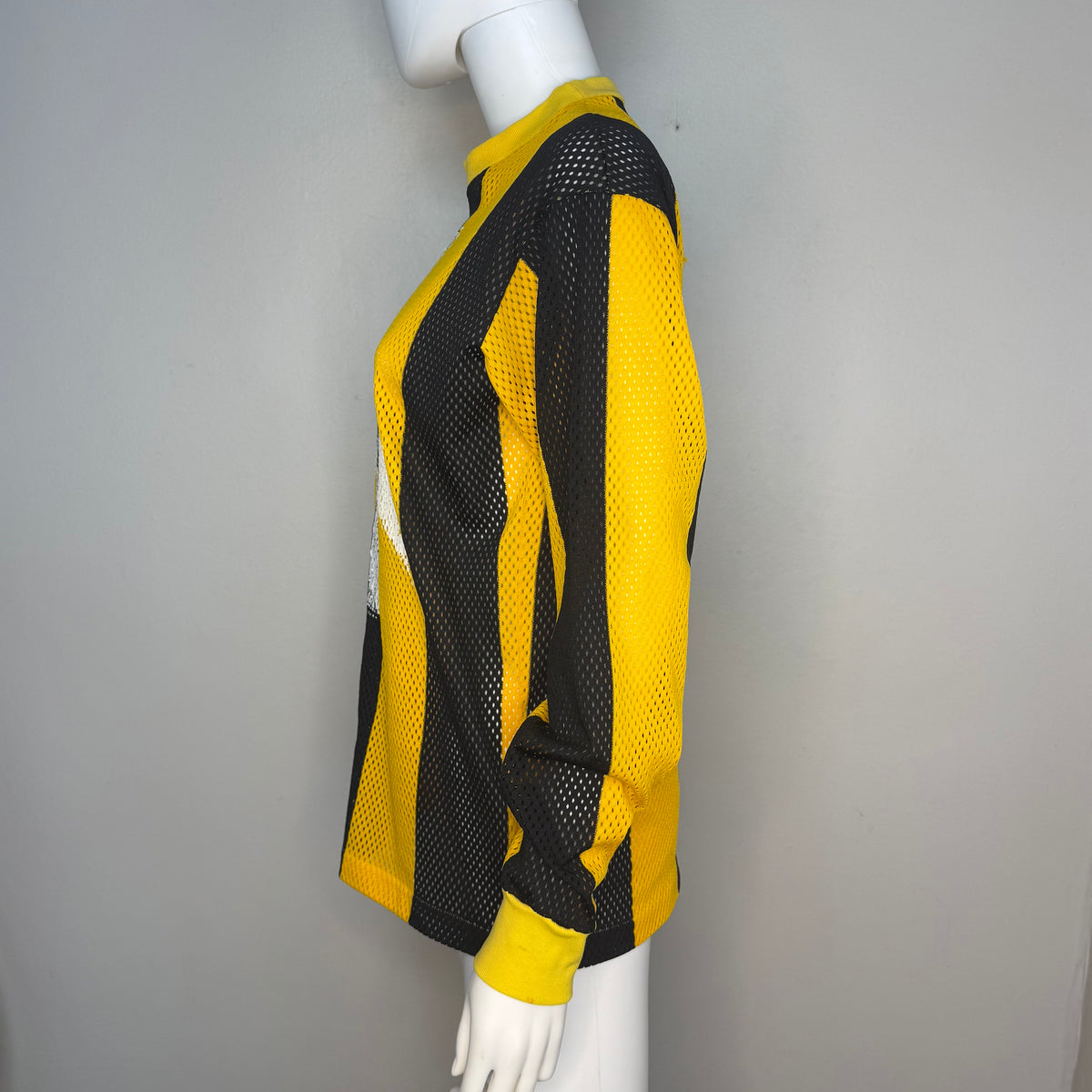1970s Yellow and Black Stripe Mesh Motocross Jersey, Trim Size Medium, No 267