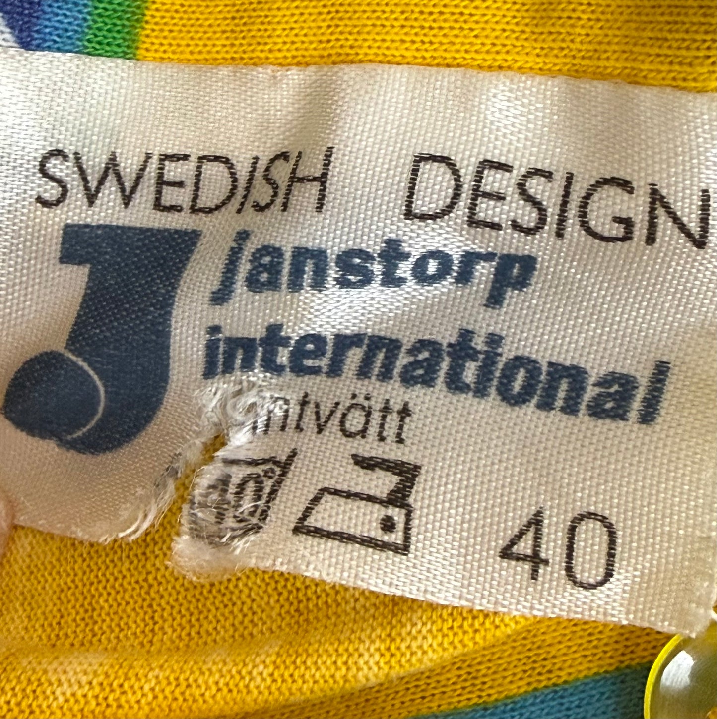 1970s Yellow Geometric Print Polo Shirt, Janstorp International Swedish Design Size Small