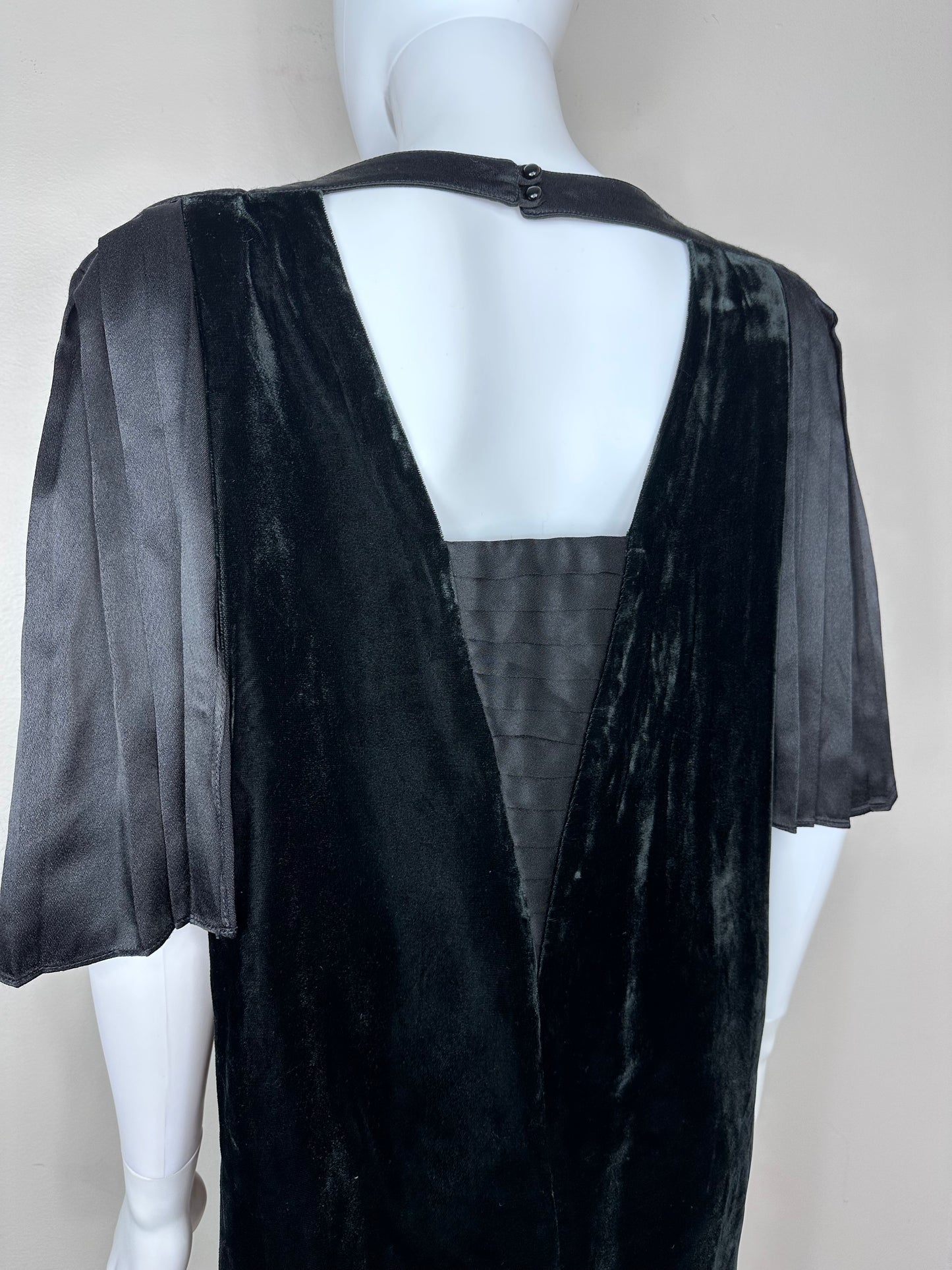 1980s? Black Velvet Micro Mini Dress with Back Cut Out, Size Medium