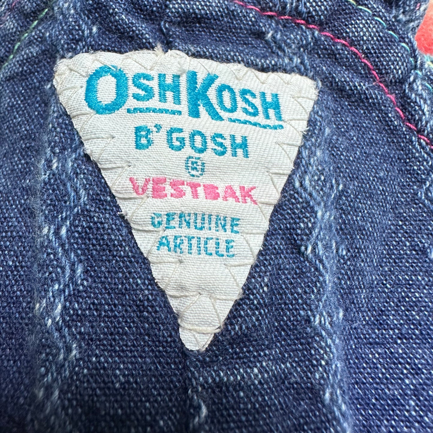 1980s/90s OshKosh Overalls, Size 12M, Stripe Denim with Neon Buttons, Dolls and Hearts Lining