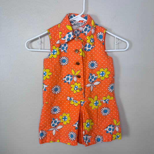1960s Orange Floral Romper, K-Mart Size 4T