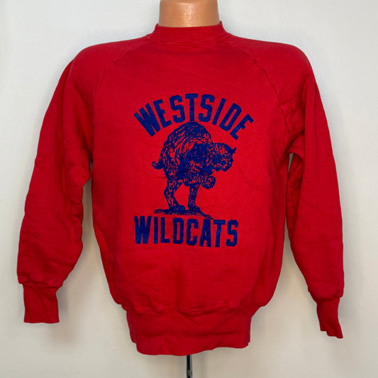 1950s Westside Wildcats Sweatshirt, Red with Blue Flocked Cat, Size Medium-Large