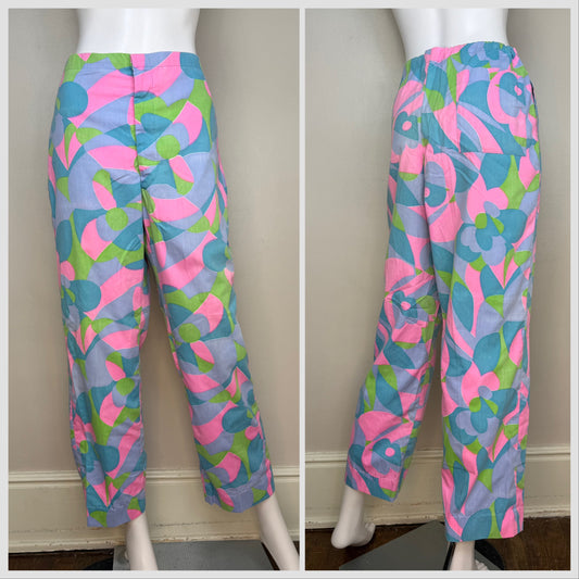 1960s Psychedelic Surf Pants, Abstract Print, Size Small-Medium