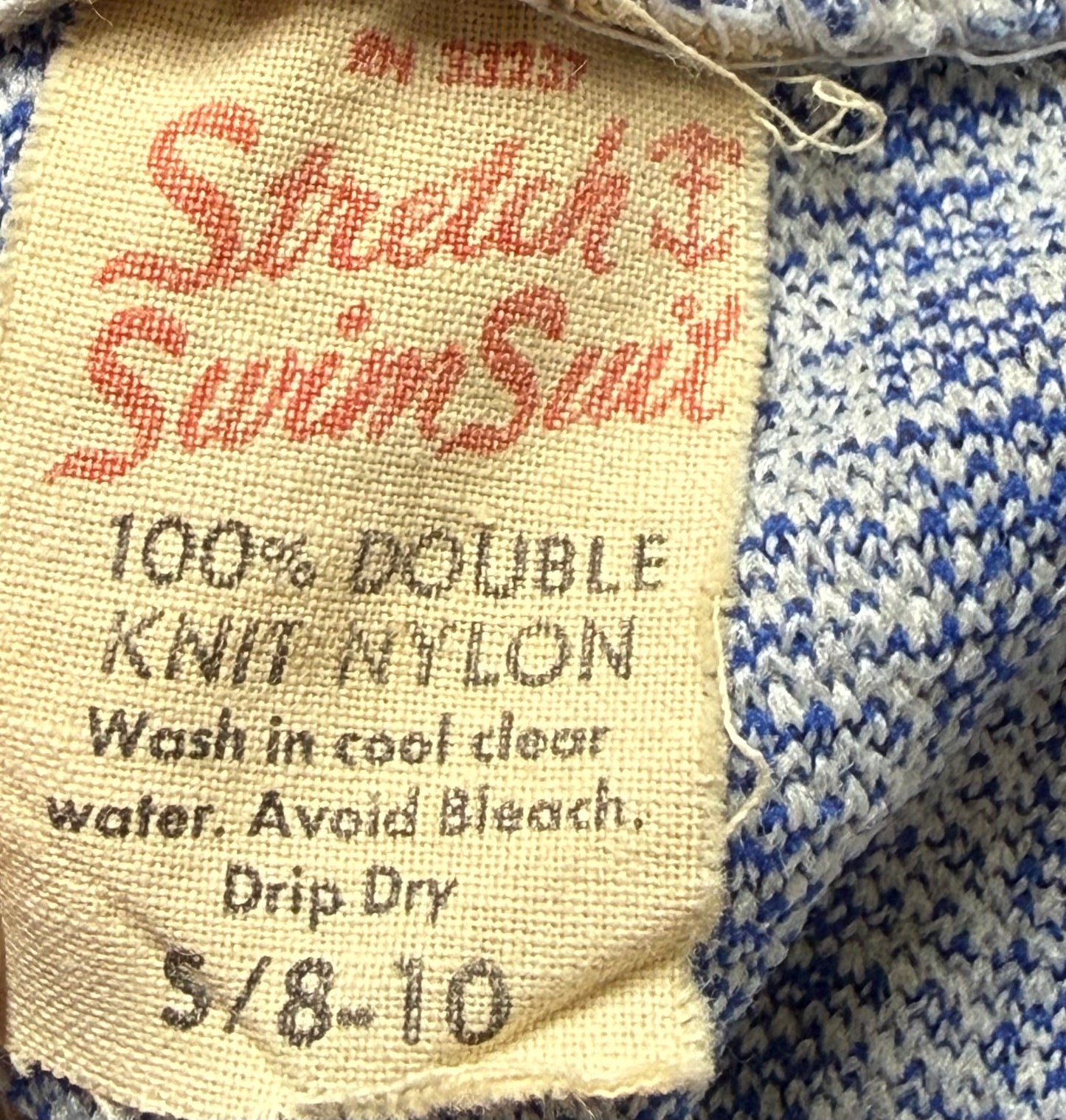 1970s Boys’ Blue Stripe Swim Trunks, Stretch Swimsuit Size 6/7