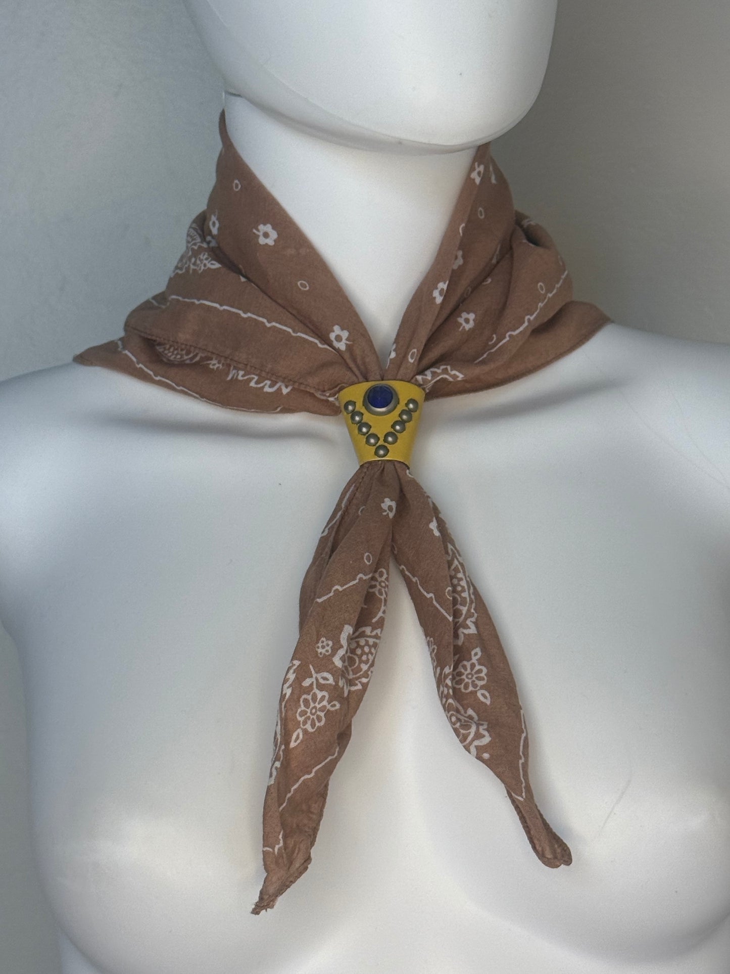 1940s/50s Western Yellow Leather Studded Tie or Scarf Slide, Rockabilly