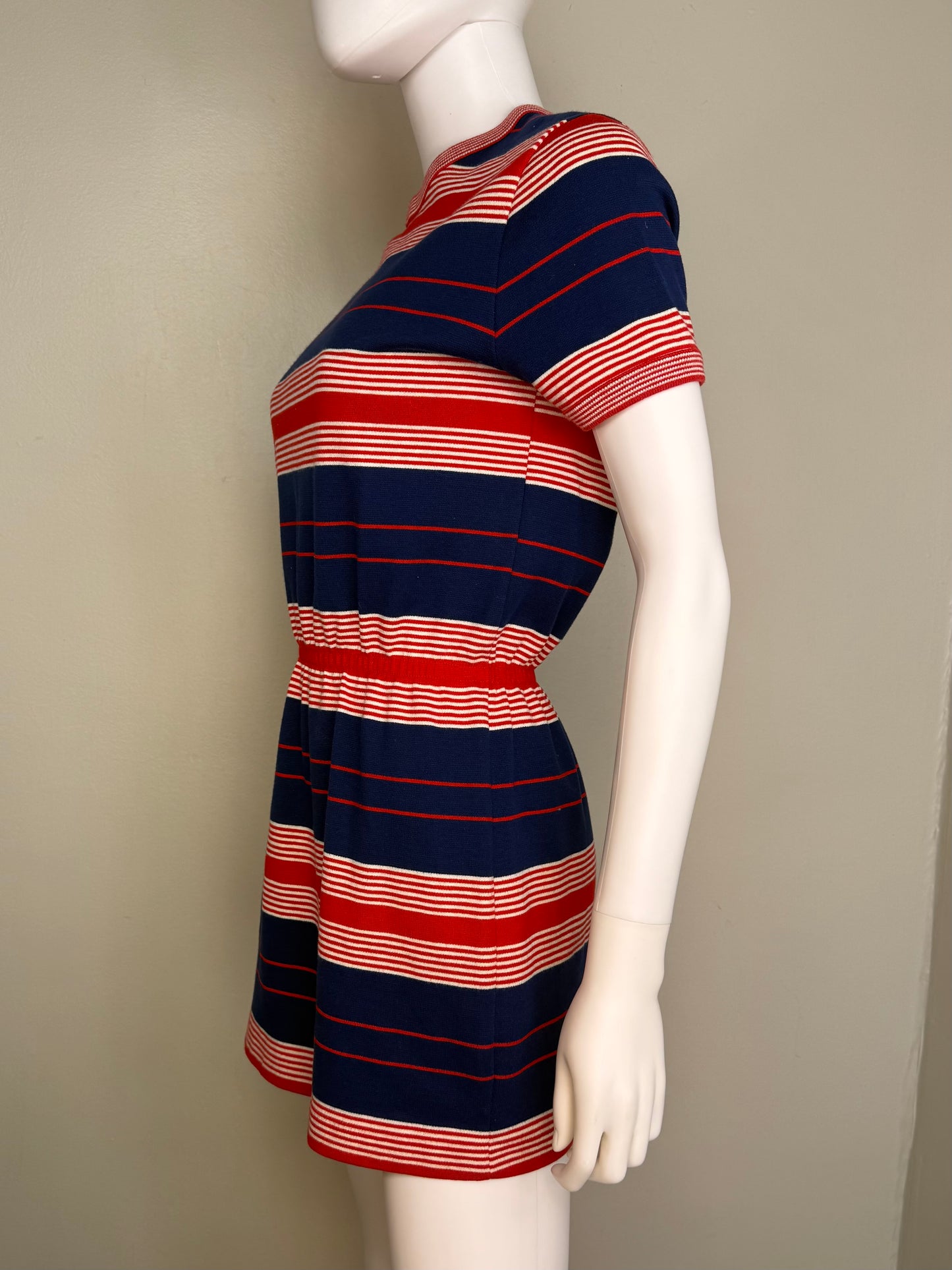 1970s Red White and Blue Stripe Knit Micro Mini Dress, Aileen Size Small