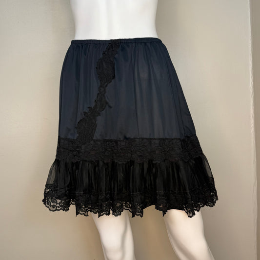 1960s Black Nylon Half Slip, Size Medium-Large