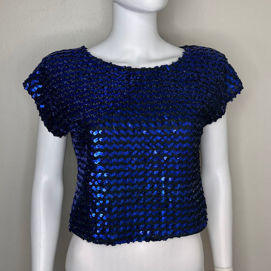 1980s Blue Sequin Top, Rio Blouse Size S/M