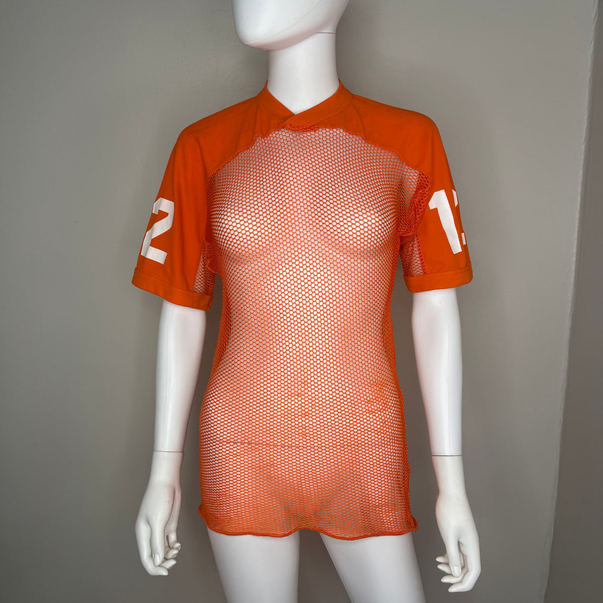 1970s Orange Open Mesh Practice Jersey, K-1 Size Small, No. 12