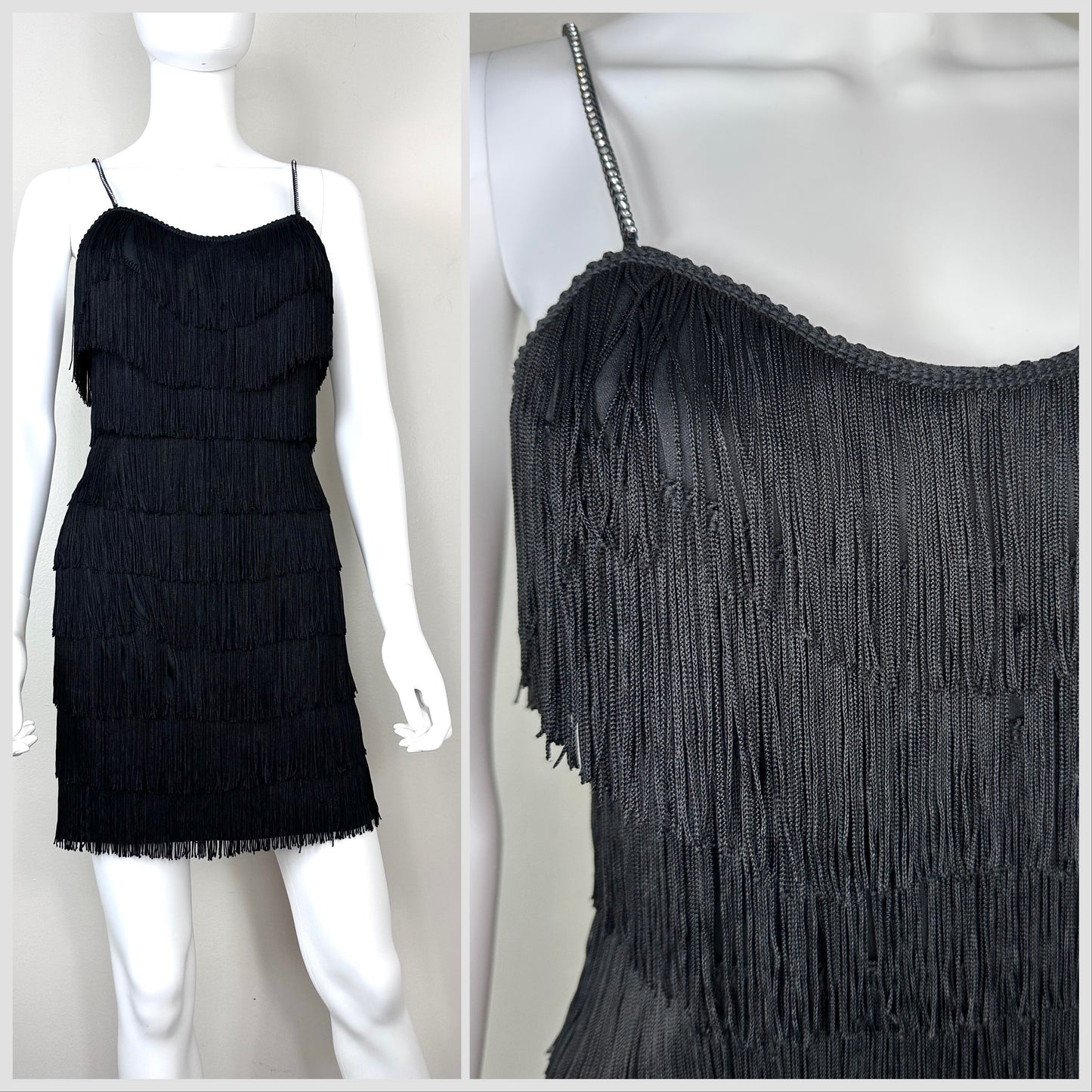 1990s Black Fringe Mini Dress, Roberta Size XS