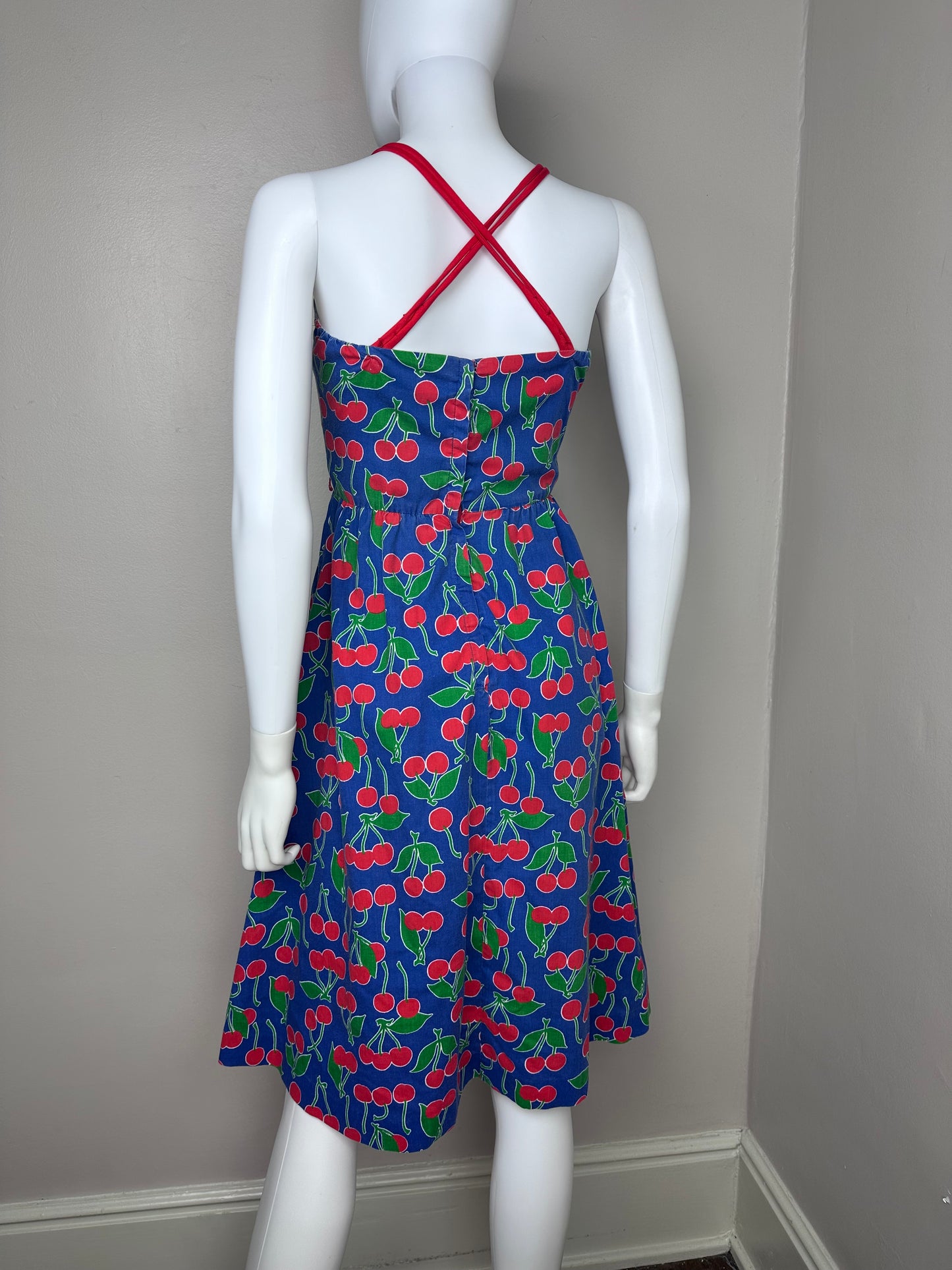 1970s Cherry Print Sundress, Jenni Size XS-Small, Sleeveless Dress