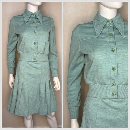 1970s Green Jacket and Skirt Set, Country Set Size Small, 70s Does 40s Suit