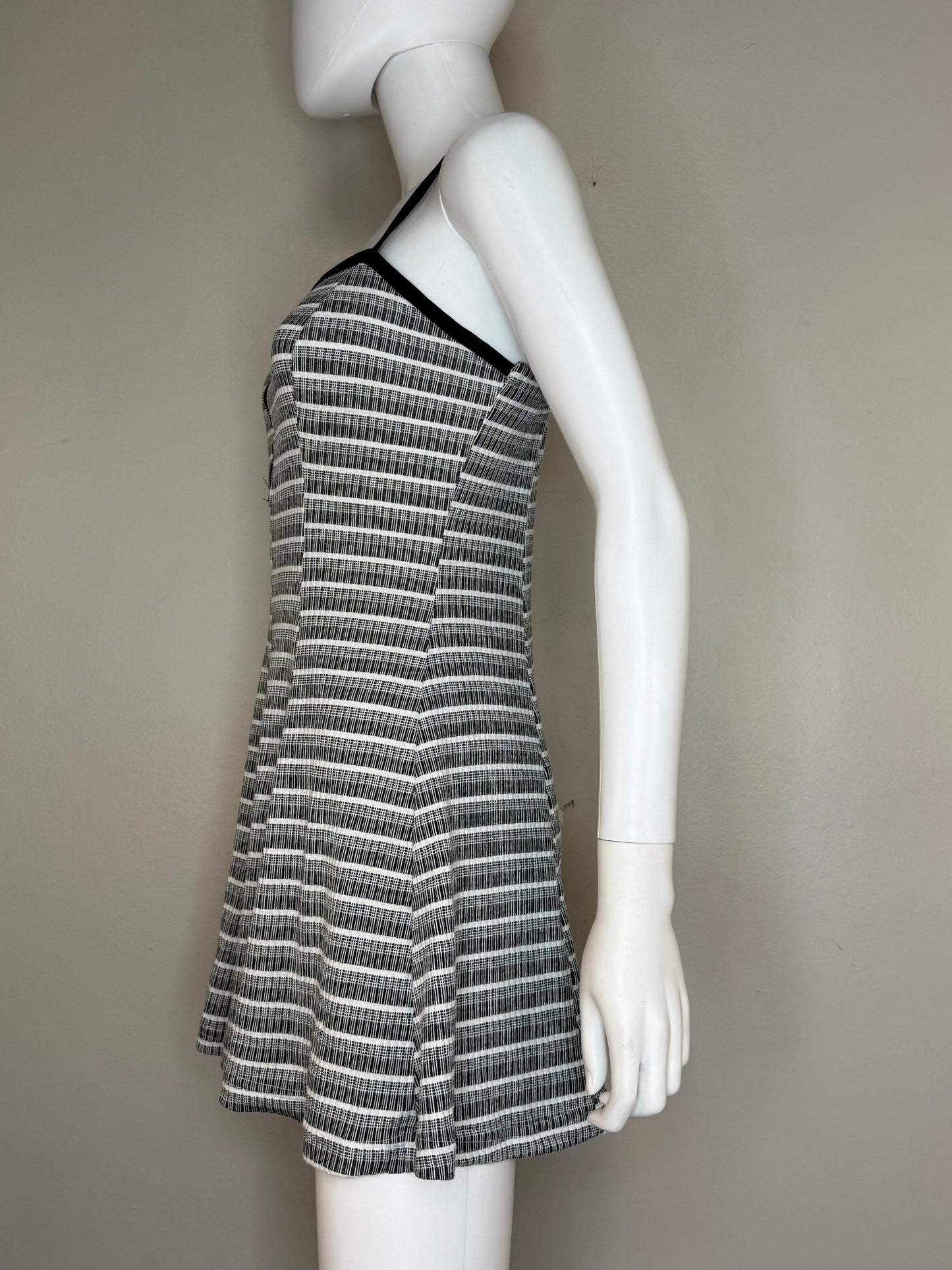 1990s Black and White Stripe Knit Romper, Cargo Size Small, Sleeveless