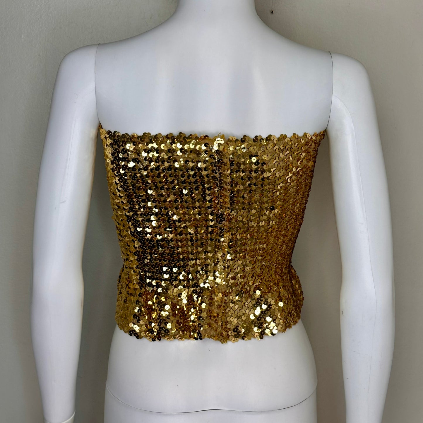 1970s Gold Sequin Peplum Tube Top, Toppettes Size XXS-Small