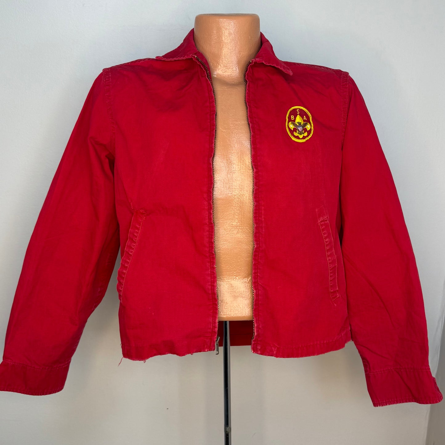 1960s Boy Scouts of America Red Jacket with 60s/70s BSA Camp Patches, Size Small, Order of the Arrow, Distressed