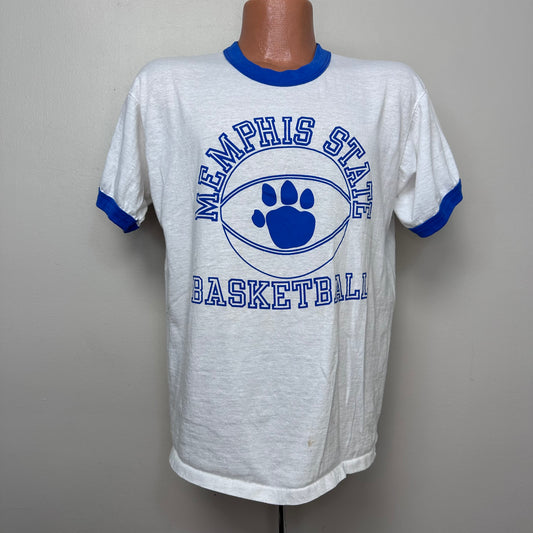 1980s Memphis State University Basketball T-Shirt, Size Large, Ringer Tee
